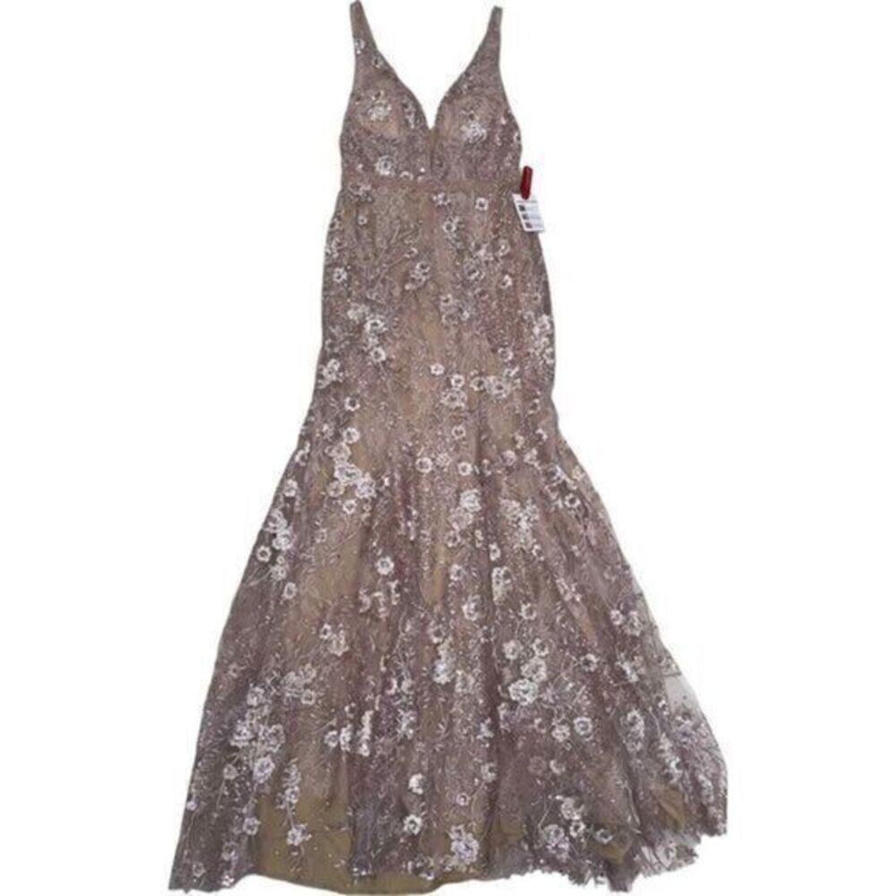 Mac Duggal 67481 Floral Embellished Plunge Neck Gown Size 4 Rose Pink - Picture 5 of 13
